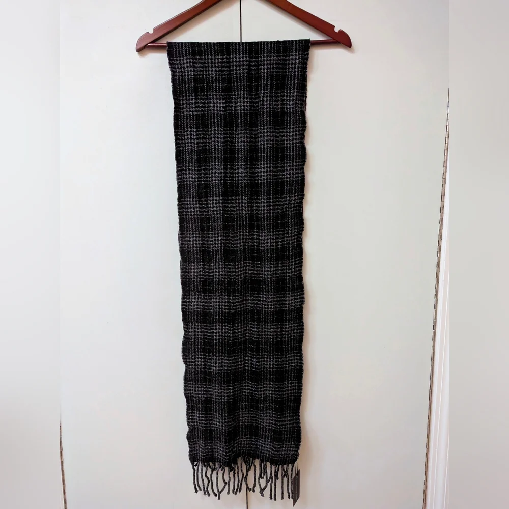 John Varvatos Black Plaid Scarf